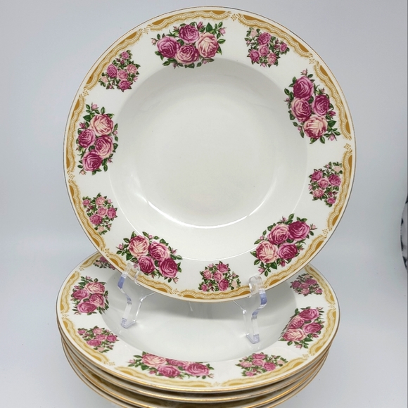 Farberware Sydney Roses Large Rim Soup Bowl 9 1/8 in Set of 5 - Picture 1 of 6